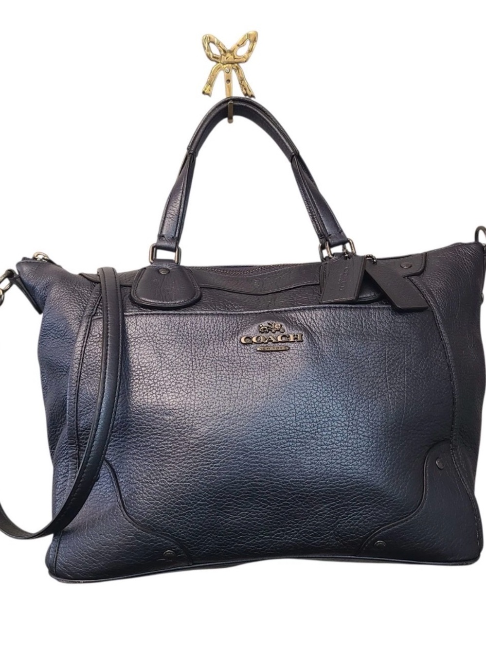 Coach metallic grey blue Mickie satchel/purse w/strap w/dust bag